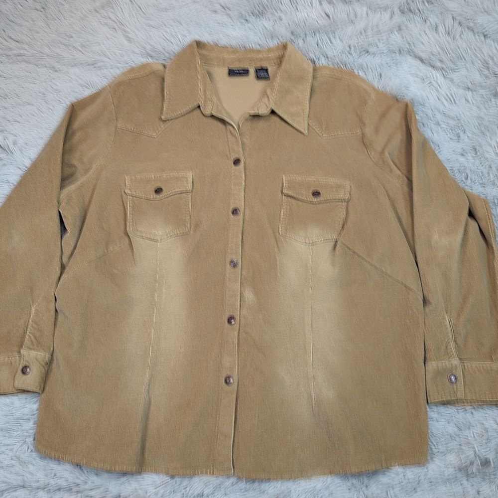Bailey's Point‎ Shirt 3X Beige Western Button Up Corduroy Rancher Chore Cowgirl